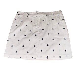 British Khaki White Mini Skirt with Navy Sailboat Embroidery | Size 8